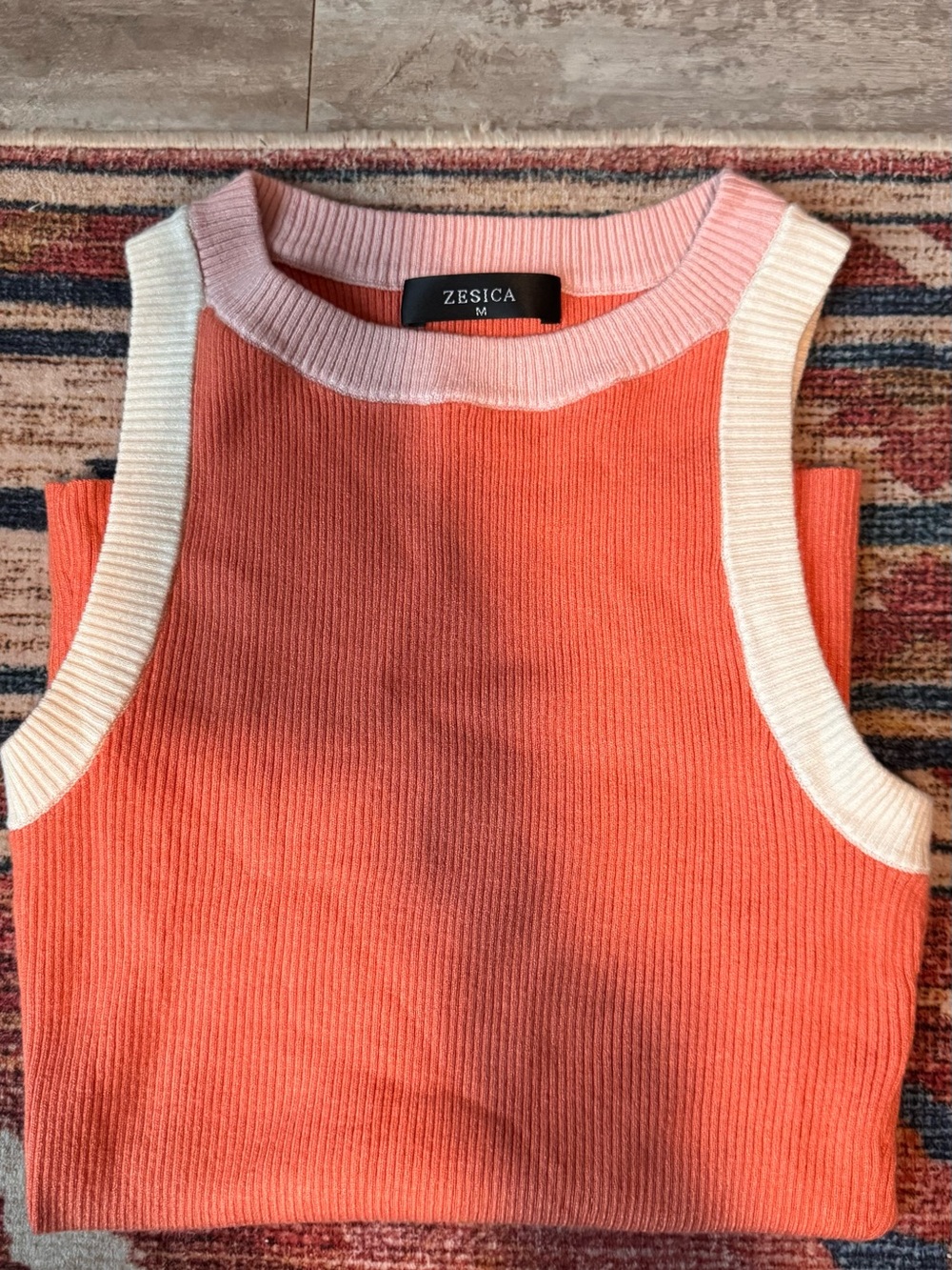 Zesica Coral Knit Tank with Cream Trim